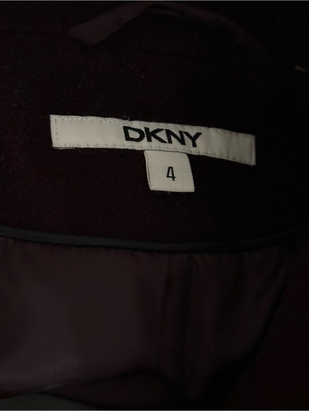 DKNY Long Sleeve Ruffle-Front elegant wool Coat in Deep Burgundy - Picture 3 of 3